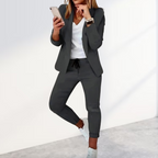 Ensemble Blazer Élégant et Pantalon Jogger pour Femmes - Professionnel Décontracté en Polyester Ajusté au Quotidien – Noir