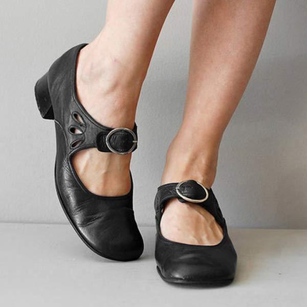 Mary Jane Lederschuhe für Damen mit Schnalle und niedrigem Absatz – Federica