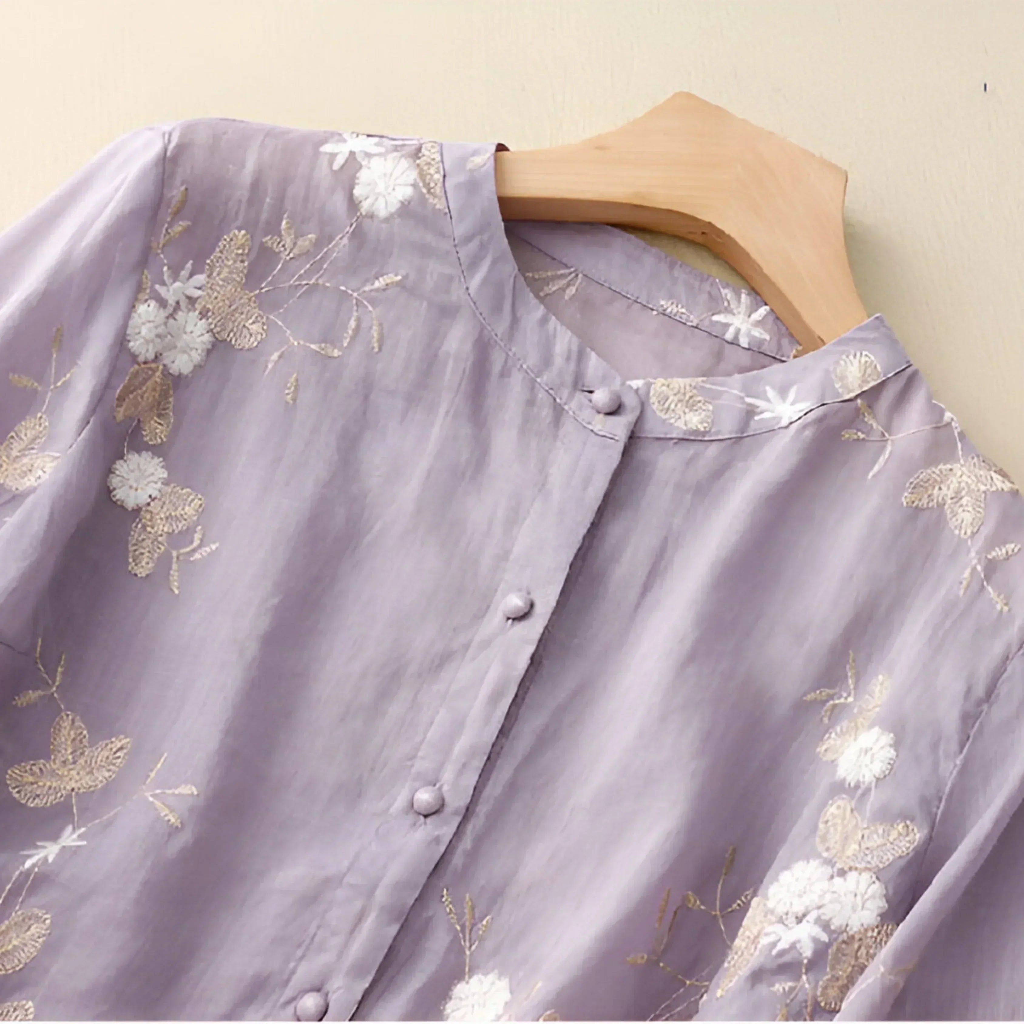 Katoenen top voor dames met geborduurde bloemen, vrouwelijk, zacht, ademend, casual elegant dagelijks – Emily