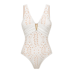 Ensemble Maillot de Bain Une Pièce Col V Découpe Laser Florale Jupe Maxi Blanc Resort Plage Lune de Miel Soirée – Laceline