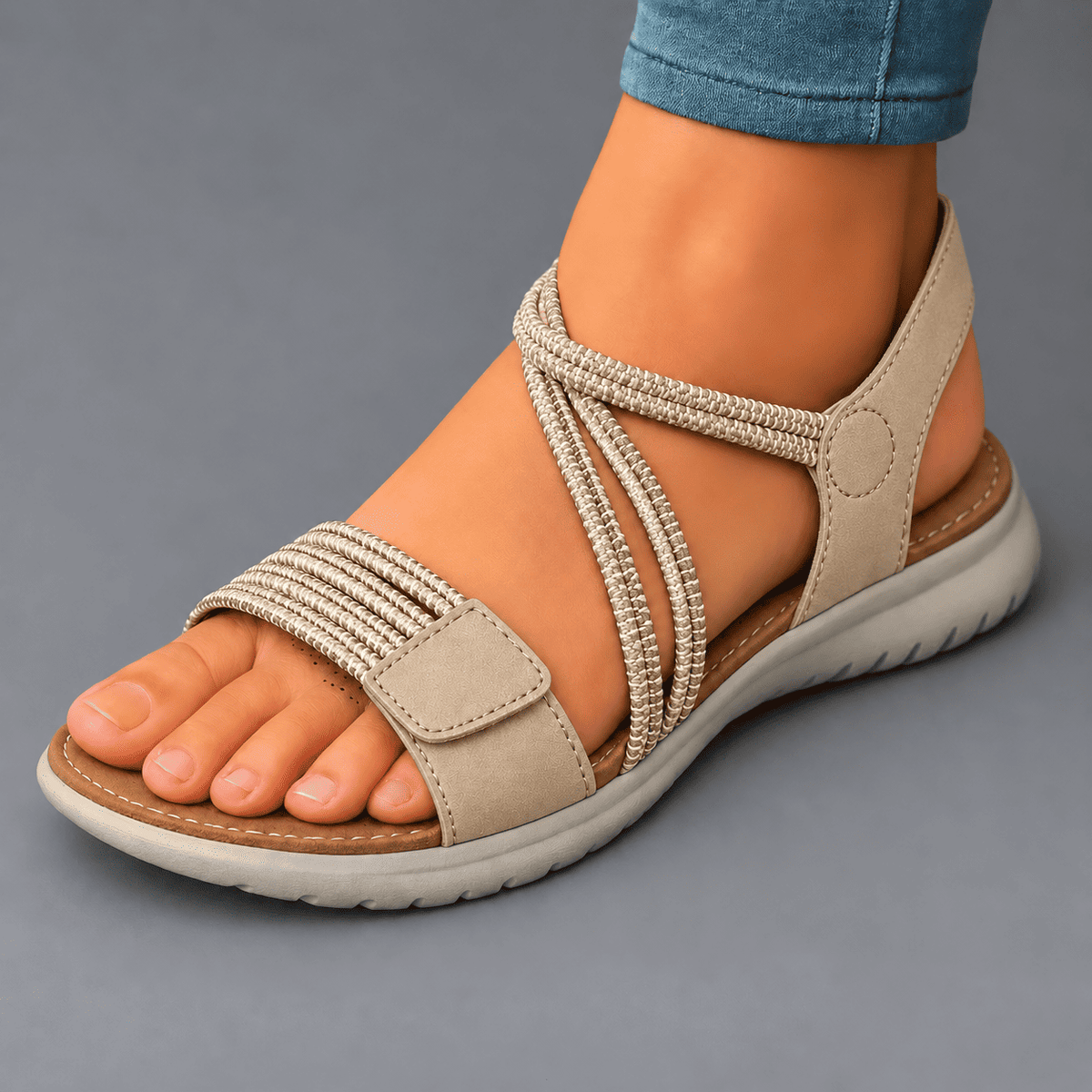 Lichte Dames Sandalen met Gekruiste Elastische Bandjes Open Teen Casual Zomer