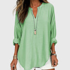 Chemise de Plage Élégante et Fluide pour Femmes à Col en V à Manches Longues, Coupe Décontractée, Casual Été – Lenara