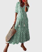 Vintage Boho Midikleid für Damen mit floralem Print, kurzen Ärmeln, lässig und feminin schick – Amalia
