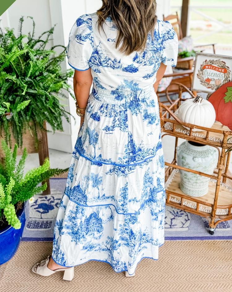 Robe Midi Toile Femme Taille Smockée Jupe Étagée Florale Printemps Jardin Fleurs Décontractée Été Élégante – Camille