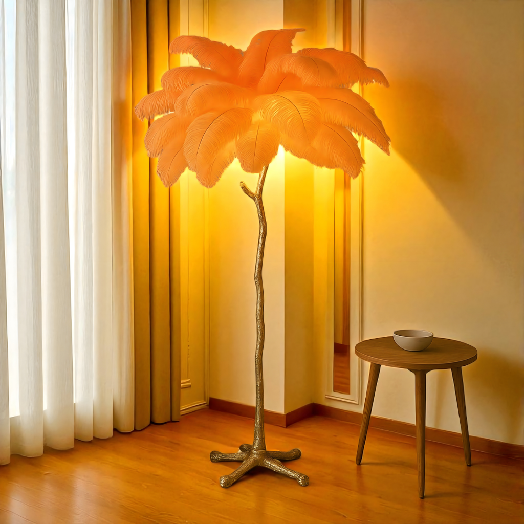 Lampe Sur Pied Élégante Avec Plumes d'Autruche pour Intérieur