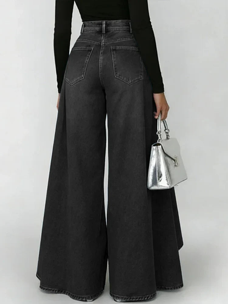 Damenjeans mit hoher Taille, weiter, lässiger Schnitt, modisch, für den Alltag, Streetwear Palazzo aus ausgestelltem Denim – Maverick