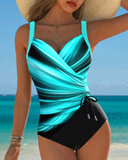 Maillot de Bain une Pièce à Lacets Pour Femmes Avec Contraste De Couleurs, Devant Enveloppant Et Sans Manches, Idéal Pour la Plage En Été