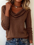 Maglione con collo a scialle per donna a maniche lunghe, casual, quotidiano, lavoro, smart casual, morbido e confortevole – Cassia