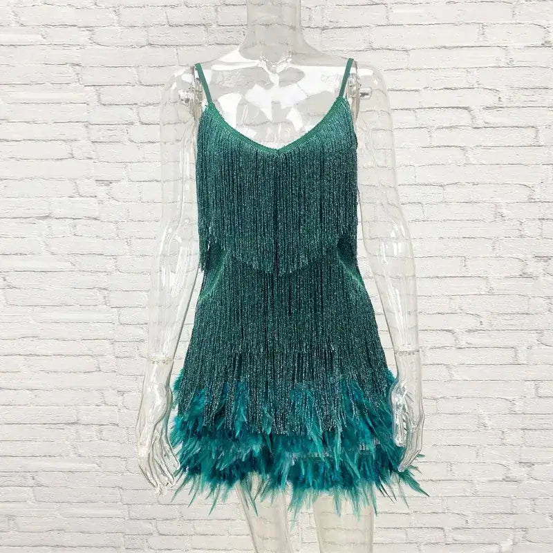 Robe Mini Élégante en Sequins avec Plumes Roses à Bretelles Spaghetti pour Soirée Cocktail