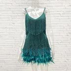 Robe Mini Élégante en Sequins avec Plumes Roses à Bretelles Spaghetti pour Soirée Cocktail