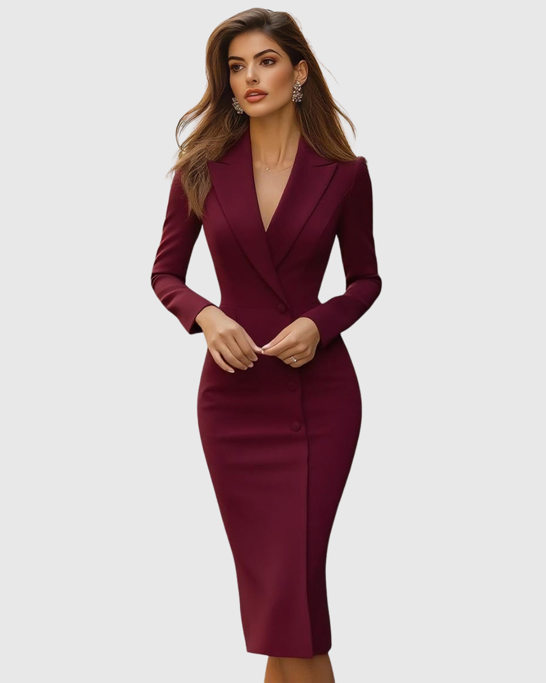 Abito midi blazer elegante per donna, scollo a V, taglio slim, formale, casual, invitata a matrimonio – Seleneva