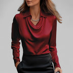 Blouse en Satin Drapé à Col Bateau à Manches Longues pour Femmes Bureau Soirée Élégante Silky Formelle – Rose