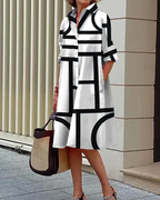 Robe Femme Imprimé Géométrique Moderne Poches Latérales Coton Polyester Travail Bureau Summer Casual Chic Polyvalente – Cléophée