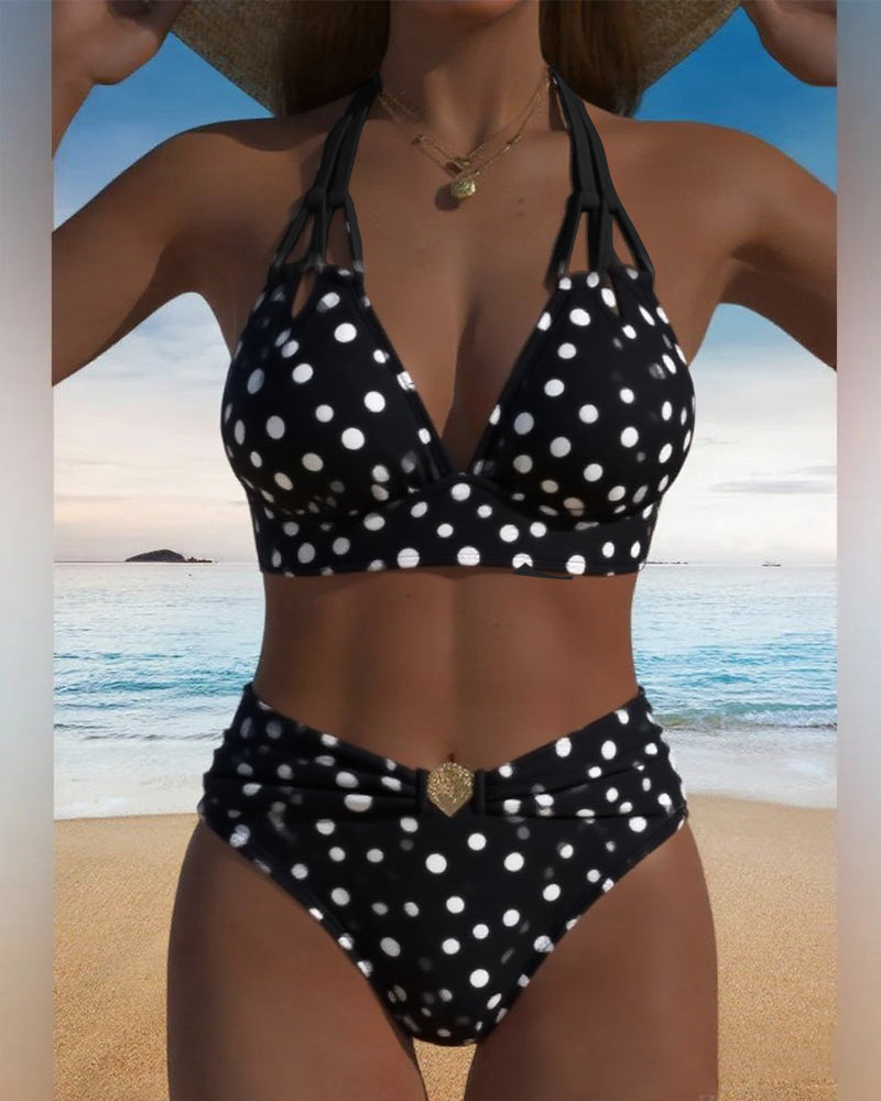 Conjunto de bikini de lunares para mujeres, top con nudo, dos piezas, sin mangas, playa, verano, vacaciones