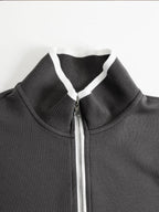 Retro sportieve dames set in twee delen, halve rits sweater, wijde broek met strepen – Grijs wit
