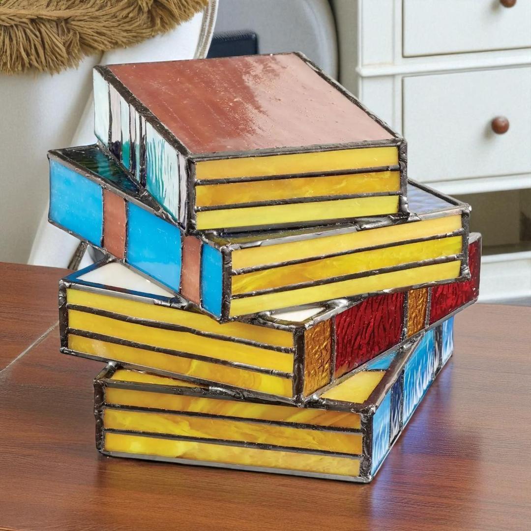 Lampe Artistique en Verre Coloré en Forme de Livre
