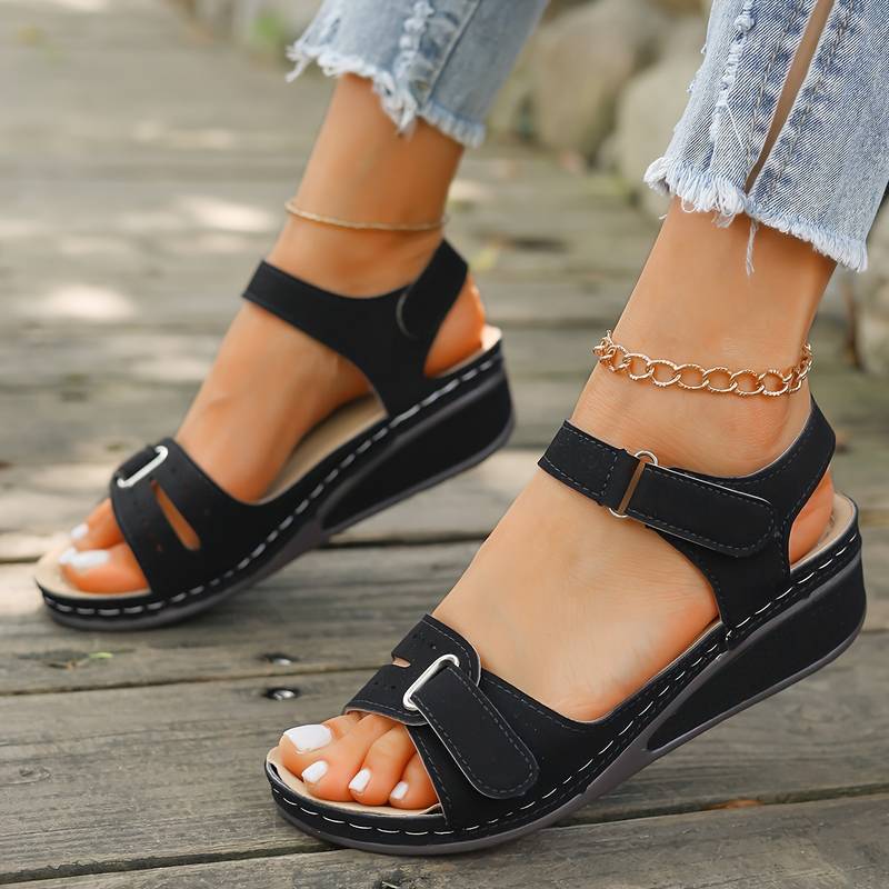 Sandali Zeppa Ortopedici da Donna con Cinturino Regolabile, Punta Aperta, Supporto dell'Arco Plantare, Scarpe Estive Casual – Alfreda
