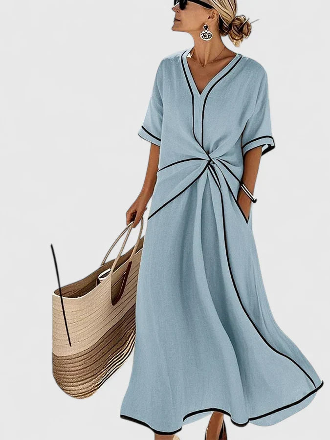 Robe Midi Rayée Élégante Pour Femmes Rayures Verticales Légère Respirante Robe d'Été Décontractée – Ery