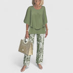 Completo sofisticato donna in due pezzi, blusa casual, pantalone largo elegante quotidiano – Martha