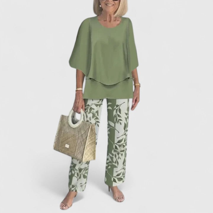 Ensemble Sophistiqué Femme en Deux Pièces Blouse Décontractée Pantalon Large Élégant Quotidien – Martha