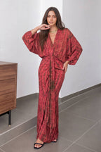 Robe Femme Style Kimono Imprimé Floral Manches Larges Ceinturée Fluide Casual Chic Casual Vacances Garden Summer – Kimonelle
