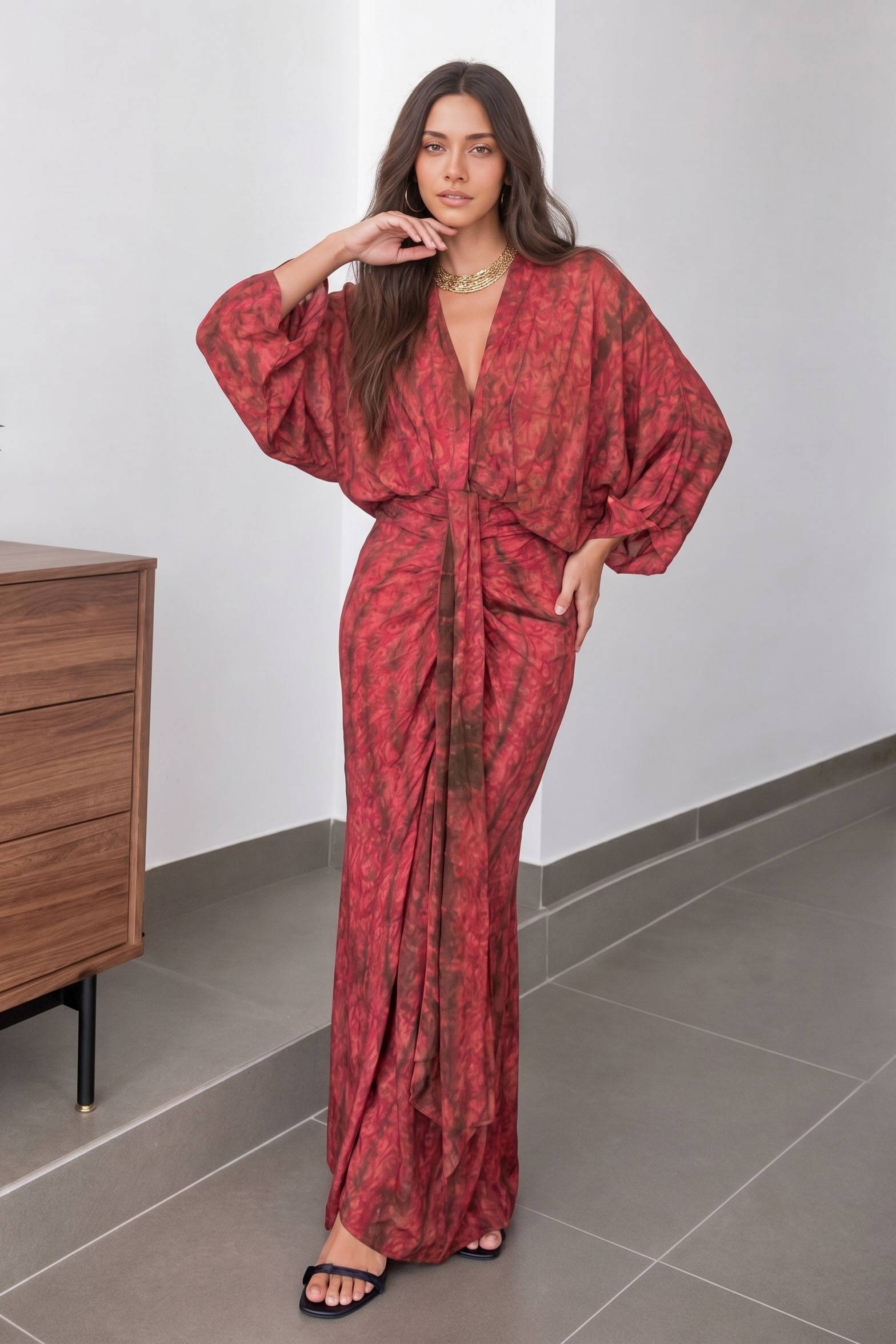 Robe Femme Style Kimono Imprimé Floral Manches Larges Ceinturée Fluide Casual Chic Casual Vacances Garden Summer – Kimonelle