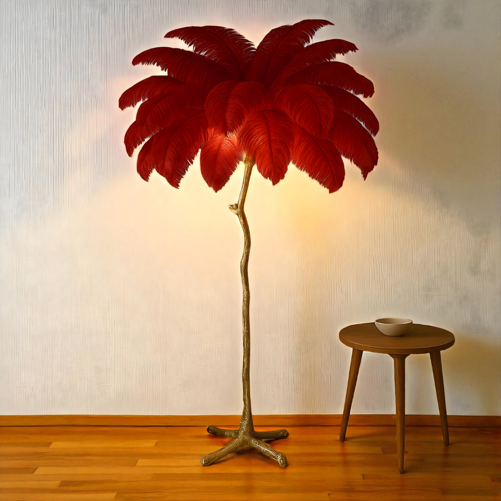 Lampe Sur Pied Élégante Avec Plumes d'Autruche pour Intérieur