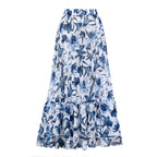Ensemble Maillot de Bain Une Pièce Col V Lacets Jupe Longue Florale Imprimée Plage Resort Vacances Été – Botanique