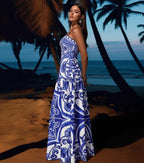 Ensemble Maillot de Bain Une Pièce Imprimé Majolique Méditerranéen Jupe Longue Short Plage Resort Vacances Été – Majolika