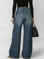 Jeans Damen Hohe Taille Weite Hose Freizeit Mode Alltag Streetwear Reißverschluss Denim – Riviera