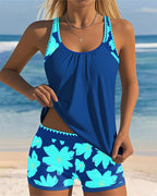 Ensemble Tankini Floral à Encolure U Sans Manches avec Short Boxer pour Femmes – Paradiso