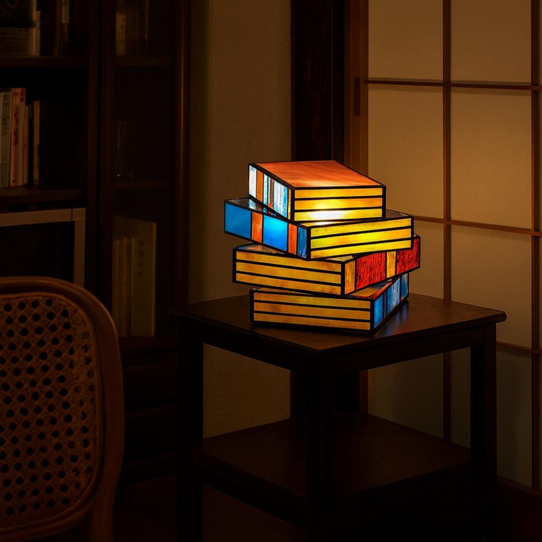 Lampe Artistique en Verre Coloré en Forme de Livre
