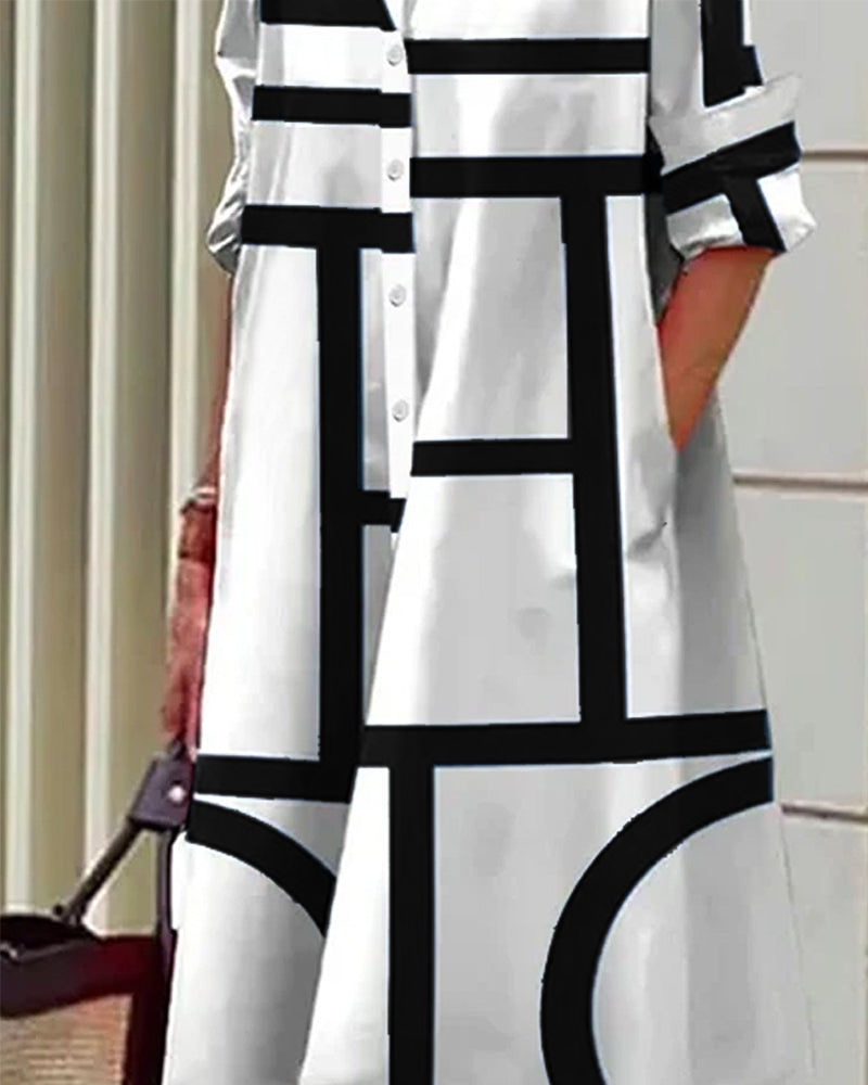 Robe Femme Imprimé Géométrique Moderne Poches Latérales Coton Polyester Travail Bureau Summer Casual Chic Polyvalente – Cléophée