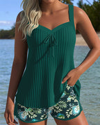 Ensemble de Tankini à Volants à Deux Pièces pour Femmes, Dos Nu, Bretelles Fines, Shorts Floraux, Plage, Piscine, Vacances, Resort, Été – Marina