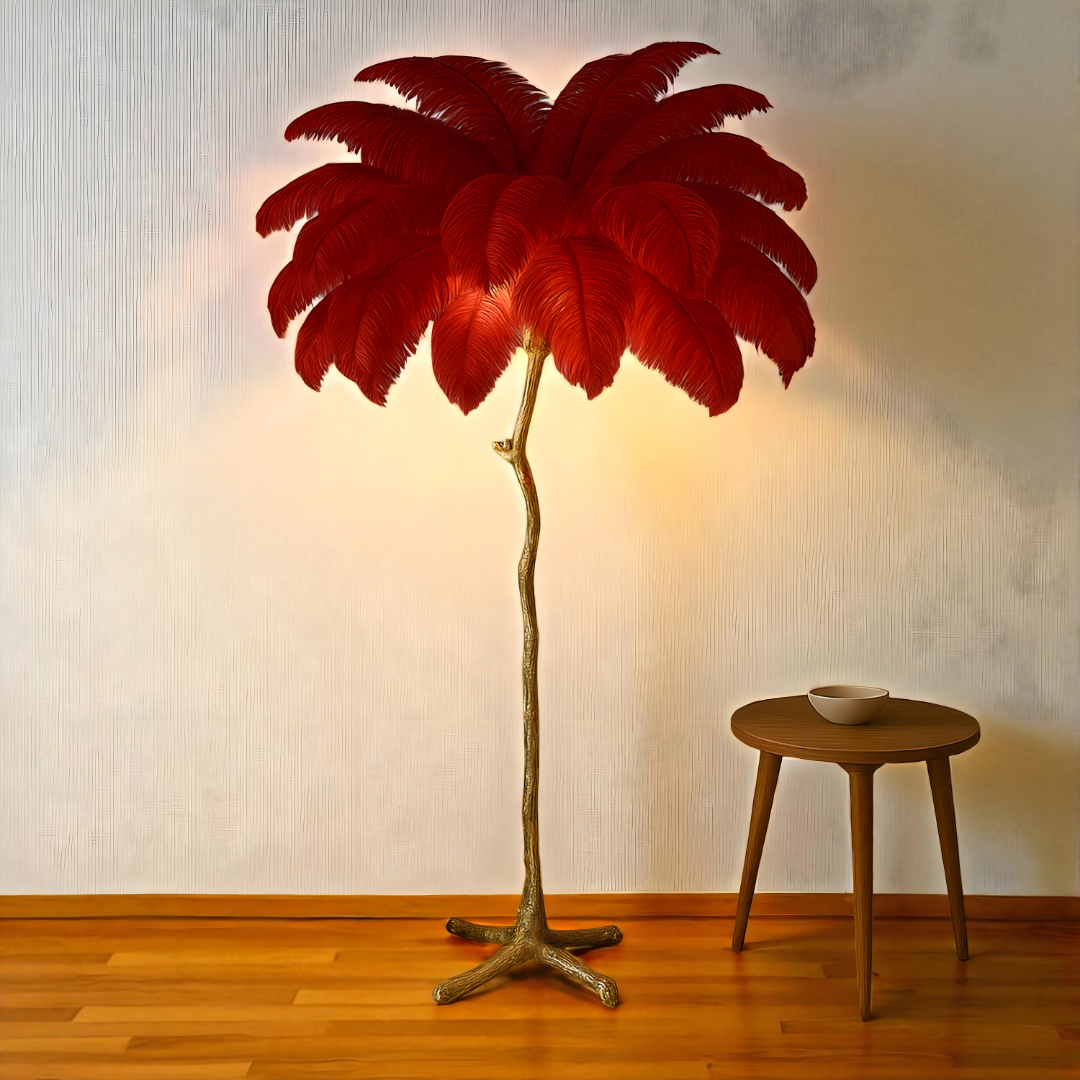 Lampe Sur Pied Élégante avec Plumes d'Autruche pour Intérieur