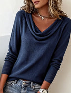 Maglione con collo a scialle per donna a maniche lunghe, casual, quotidiano, lavoro, smart casual, morbido e confortevole – Cassia