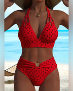 Ensemble de bikini à pois pour femmes, haut à nouer, deux pièces, sans manches, plage, été, vacances