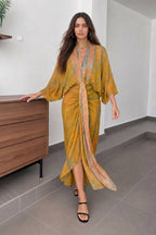 Robe Femme Style Kimono Imprimé Floral Manches Larges Ceinturée Fluide Casual Chic Casual Vacances Garden Summer – Kimonelle