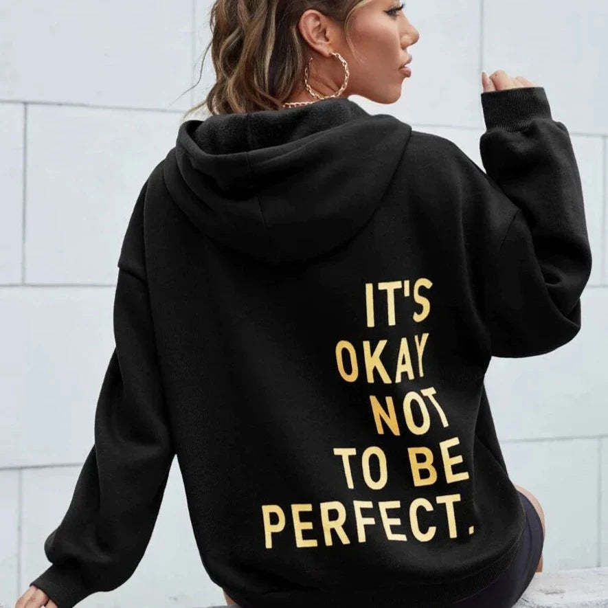 Felpa con cappuccio donna stampa messaggio schiena audace ampia comoda casual streetwear quotidiano weekend – Améliora