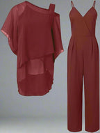 Ensemble de Luxe en Chiffon pour Femmes - Haut Superposé et Pantalons Large Éléguant pour Soirées et Bureau