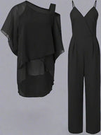Ensemble de Luxe en Chiffon pour Femmes - Haut Superposé et Pantalons Large Éléguant pour Soirées et Bureau