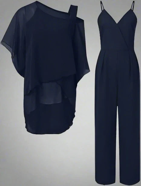 Ensemble de Luxe en Chiffon pour Femmes - Haut Superposé et Pantalons Large Éléguant pour Soirées et Bureau