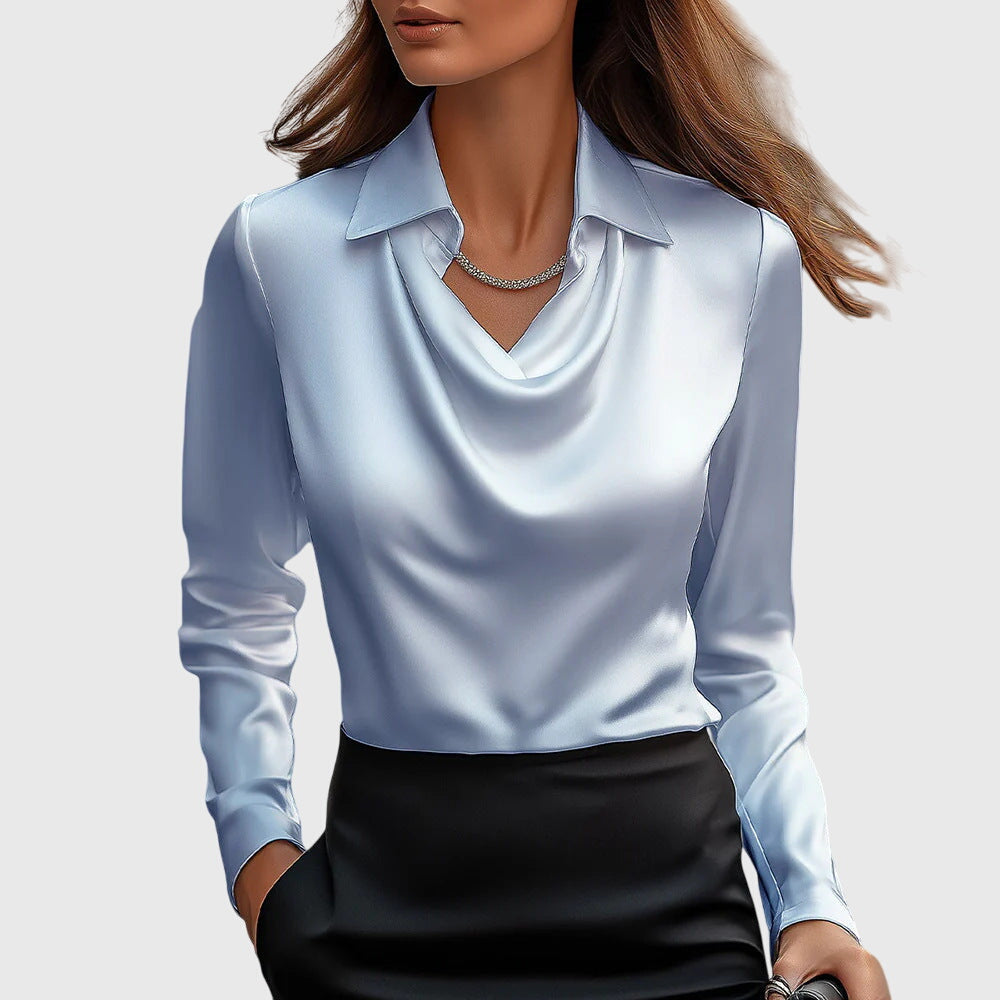 Blouse Élégante en Satin pour Femme Col Drapé à Manches Longues Brillance Luxe Coupe Fluide Chic Décontracté – Brooklyn