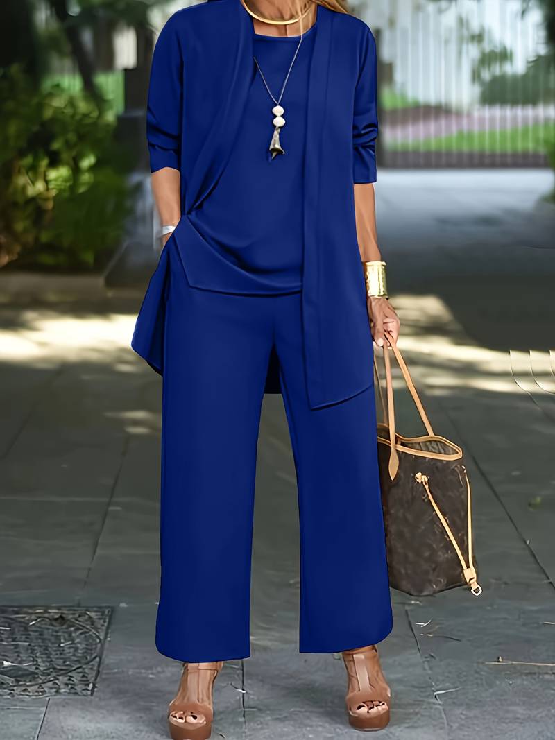 Conjunto de Pantalón de Tres Piezas para Mujeres - Camiseta sin Mangas, Pantalones Anchos, Elegante, Versátil y Chic