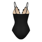 Maillot de Bain Une Pièce à Découpes Florales Au laser Pour Femmes & Ensemble Jupe Longue à Décolleté En V – Noir