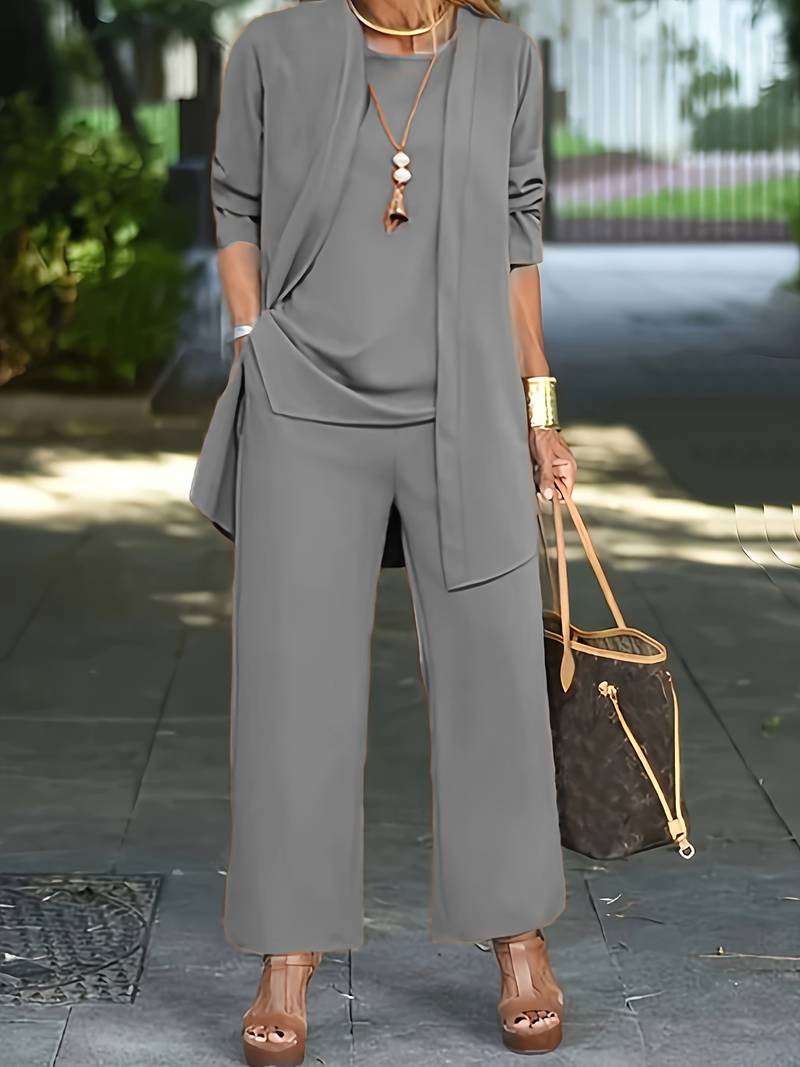 Conjunto de Pantalón de Tres Piezas para Mujeres - Camiseta sin Mangas, Pantalones Anchos, Elegante, Versátil y Chic