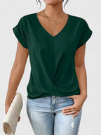 Top Confortevole con Scollo a V per Donna con Nodo Frontale, Maniche Corte Chic Casual – Mahrianne