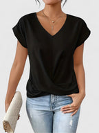 Top Confortevole con Scollo a V per Donna con Nodo Frontale, Maniche Corte Chic Casual – Mahrianne