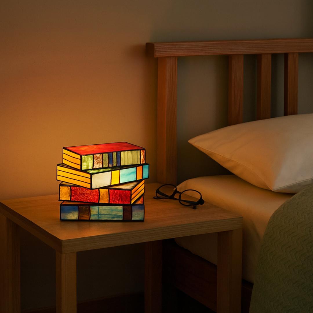 Lampe Artistique en Verre Coloré en Forme de Livre