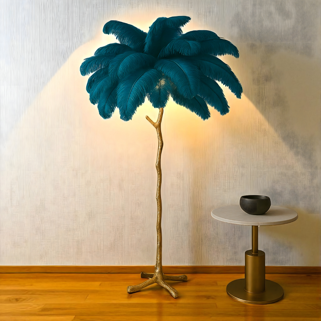 Lampe Sur Pied Élégante avec Plumes d'Autruche pour Intérieur
